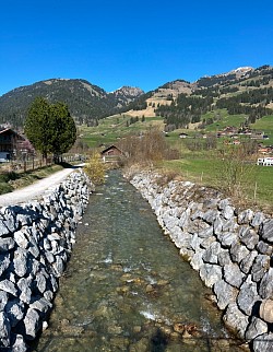 Vue de la rivière Simme depuis la passerelle